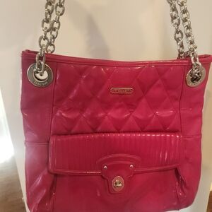 Coach Quilted Patent Leather Pink Tote with Chain Straps